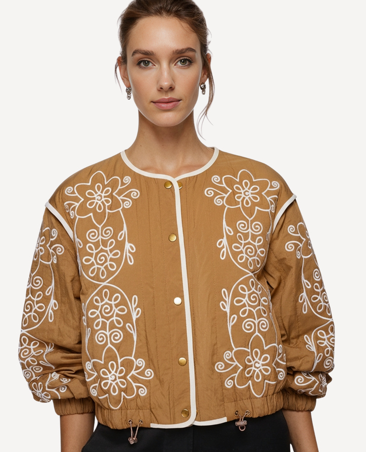 Chaqueta Puff Bordada Camel