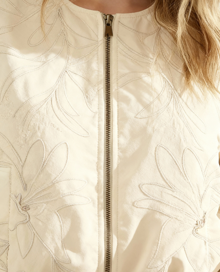 Chaqueta Puff Denim Bordada crema