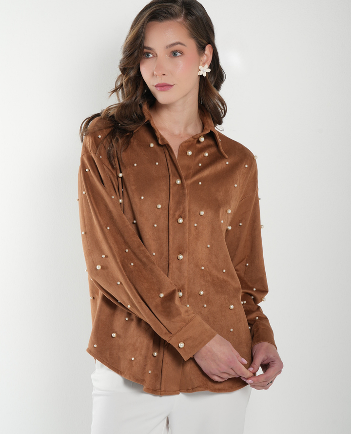 Camisa Gamuza Perlas Camel