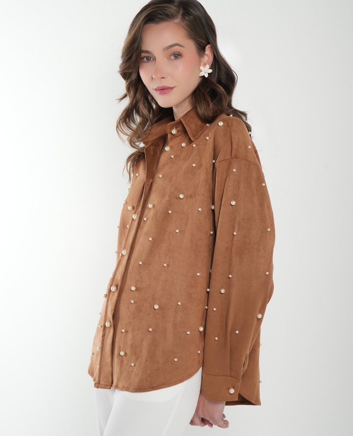 Camisa Gamuza Perlas Camel
