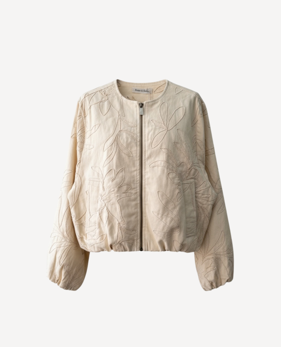 Chaqueta Puff Denim Bordada crema