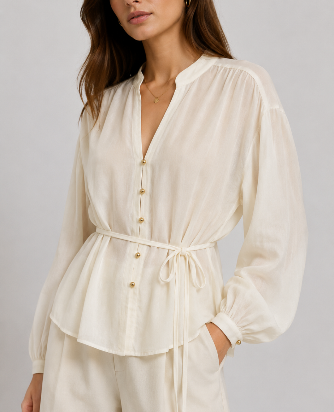 Blusa Velo Botones Marfil