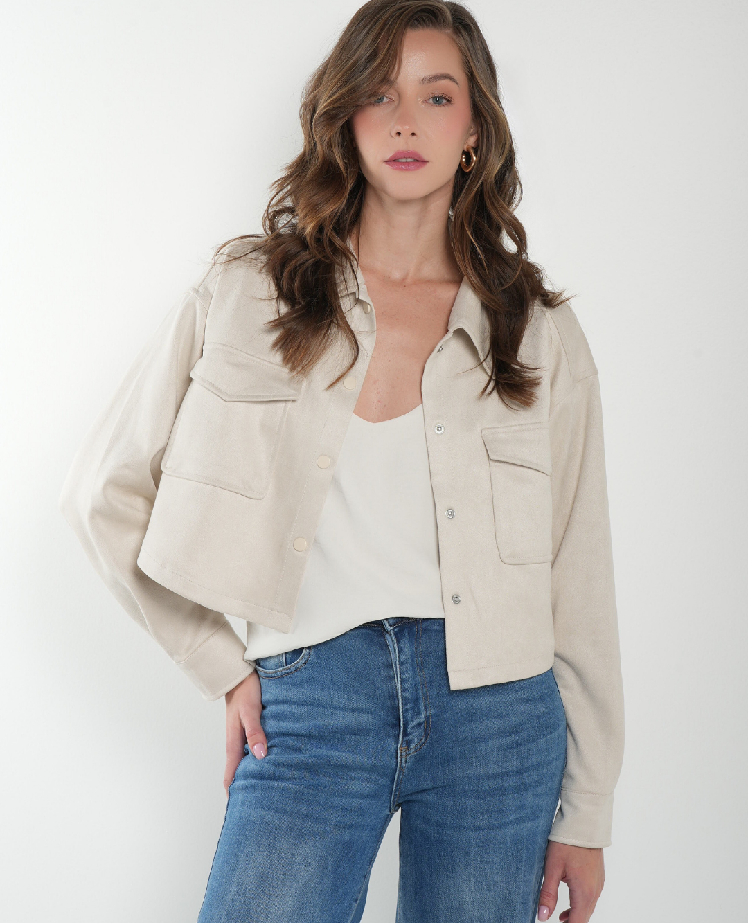 Chaqueta corta gamuza Marfil