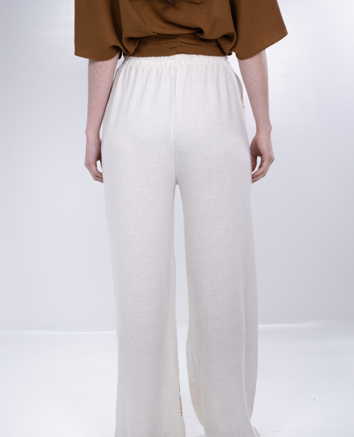 Pantalon en lino Bordado Beige