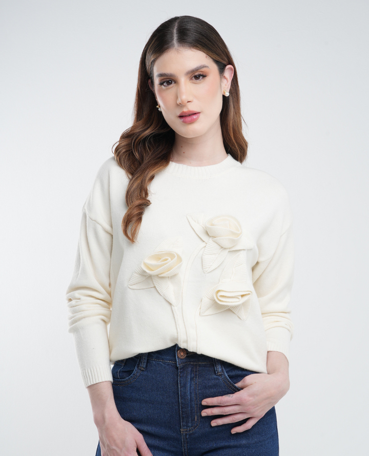 Saco Rosas 3D Marfil