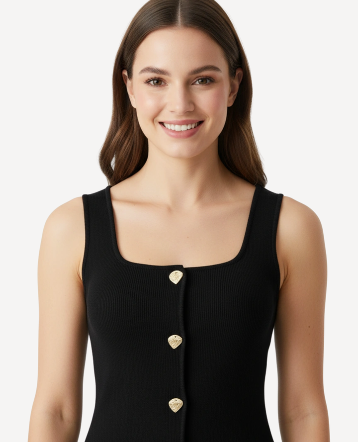 Chaleco Top Negro botones dorados