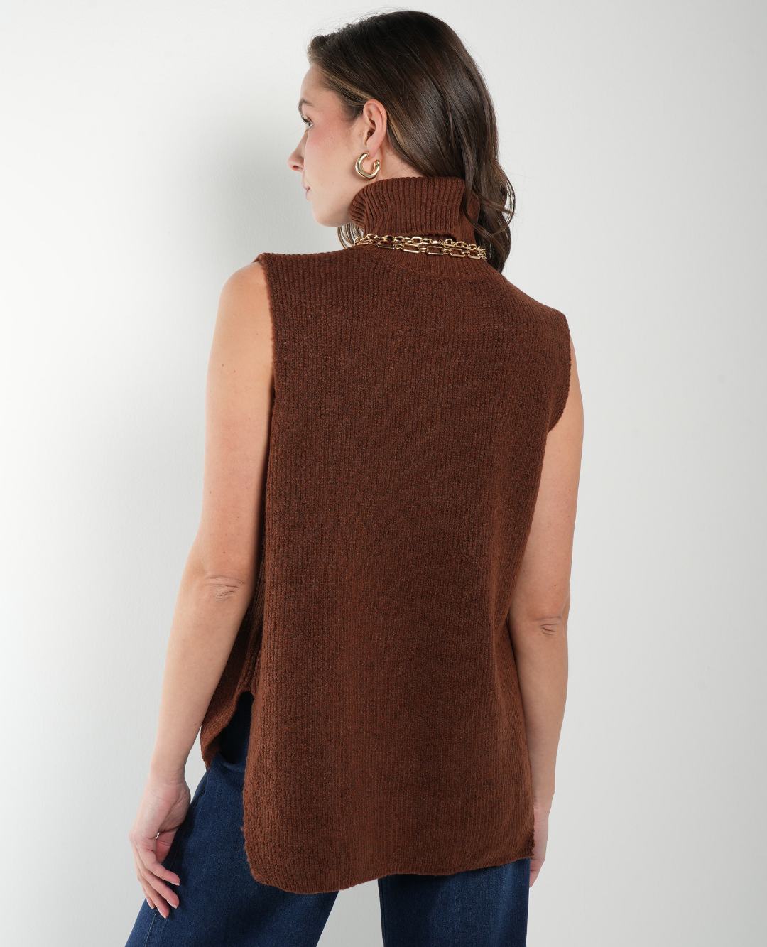 Chaleco Lana Cuello alto Cafe