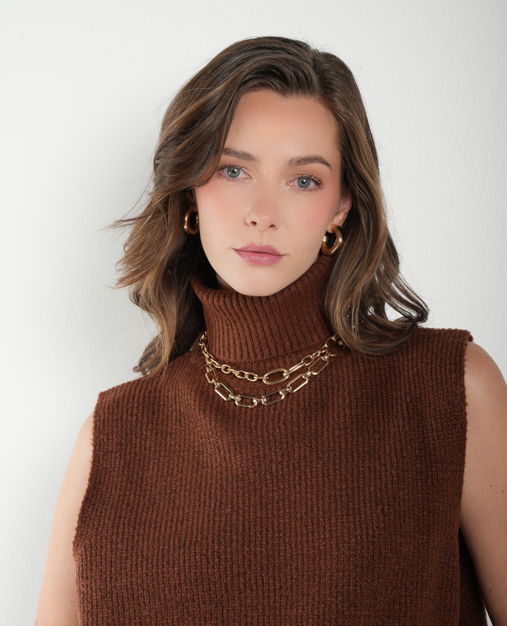 Chaleco Lana Cuello alto Cafe