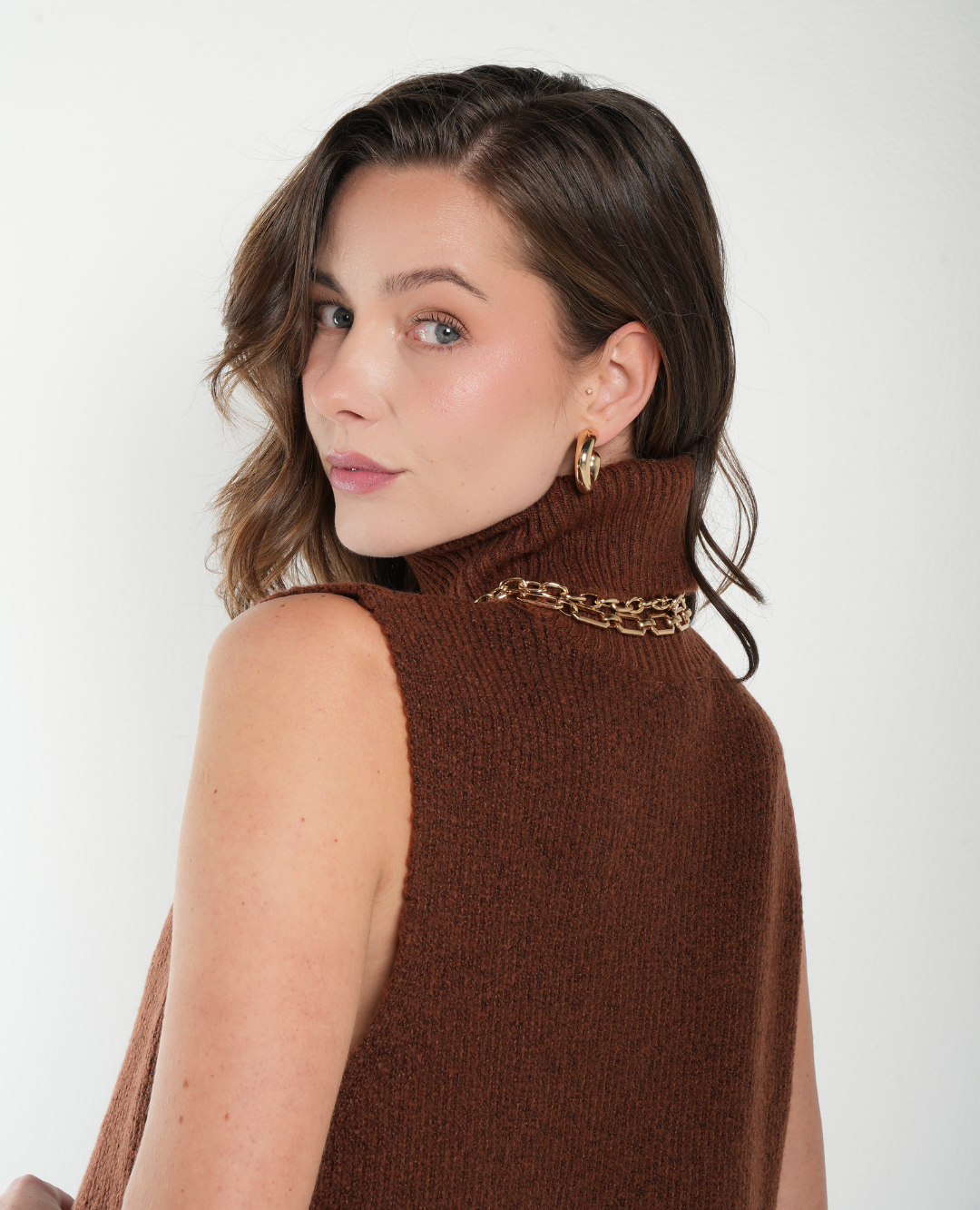 Chaleco Lana Cuello alto Cafe