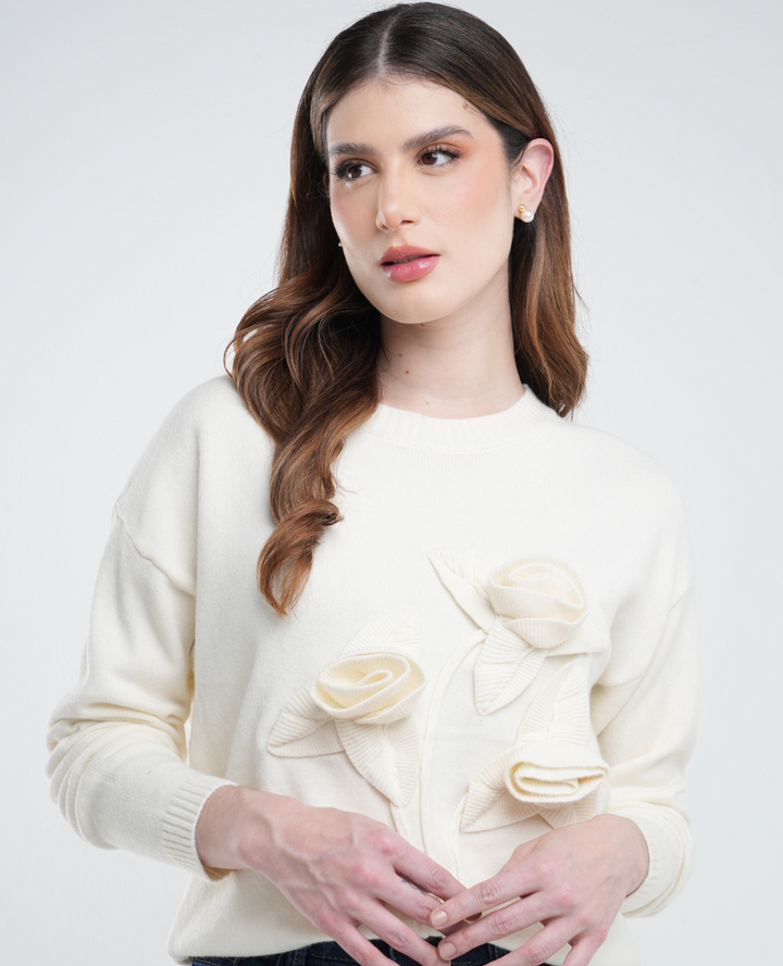 Saco Rosas 3D Marfil