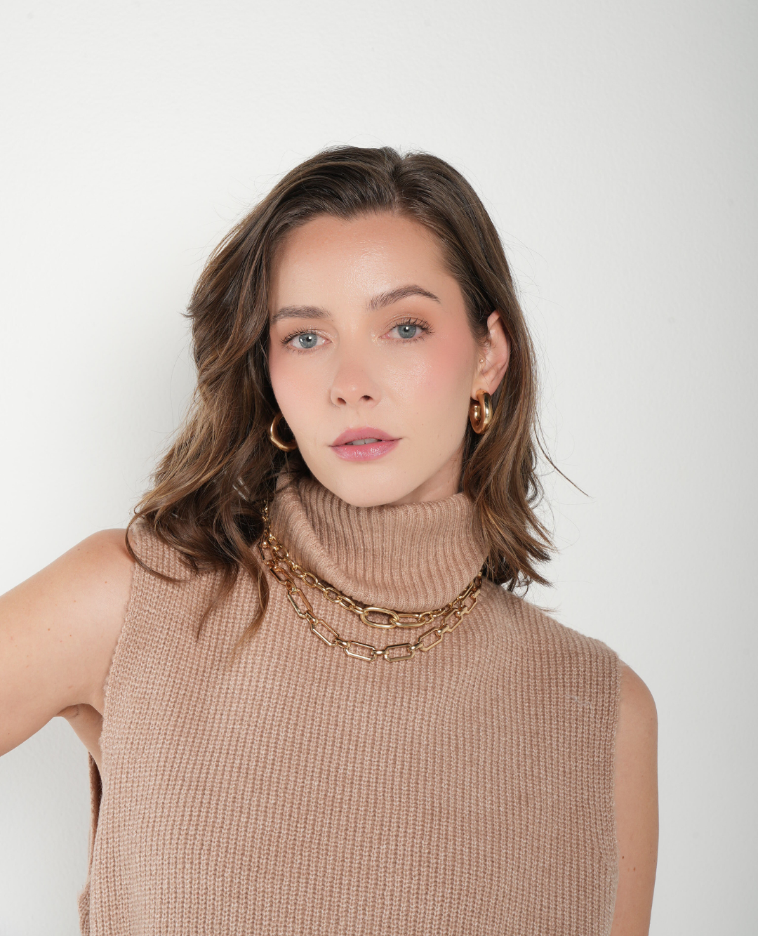 Chaleco Lana Cuello alto Taupe