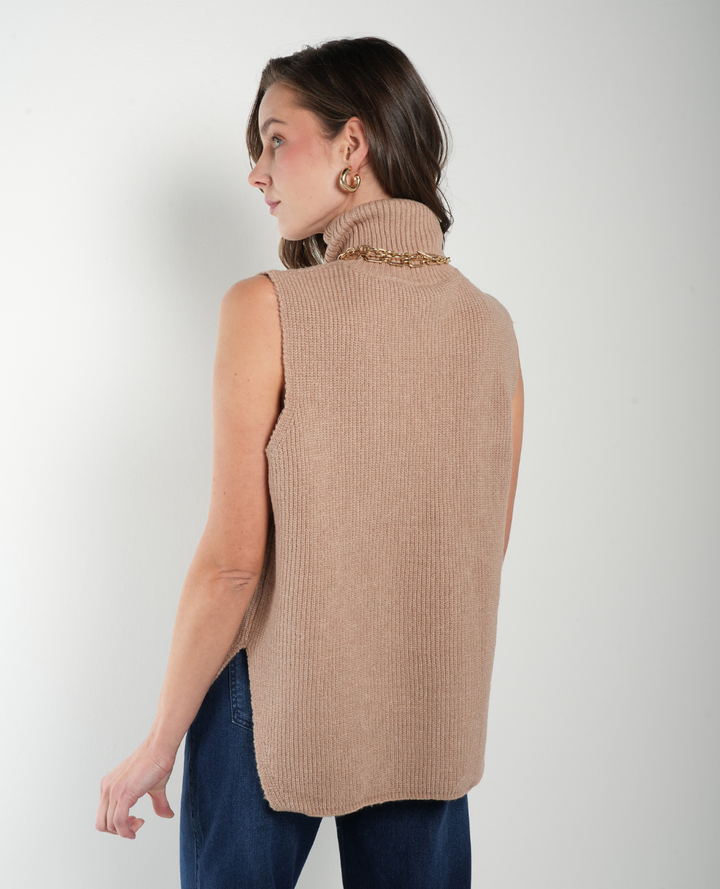 Chaleco Lana Cuello alto Taupe