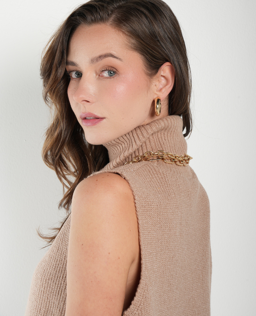 Chaleco Lana Cuello alto Taupe