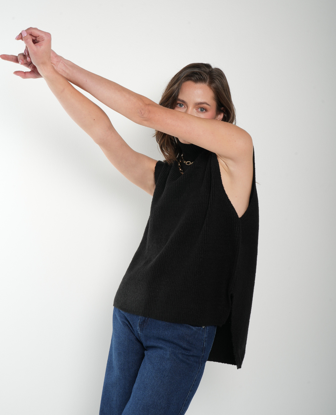 Chaleco Lana Cuello alto Negro