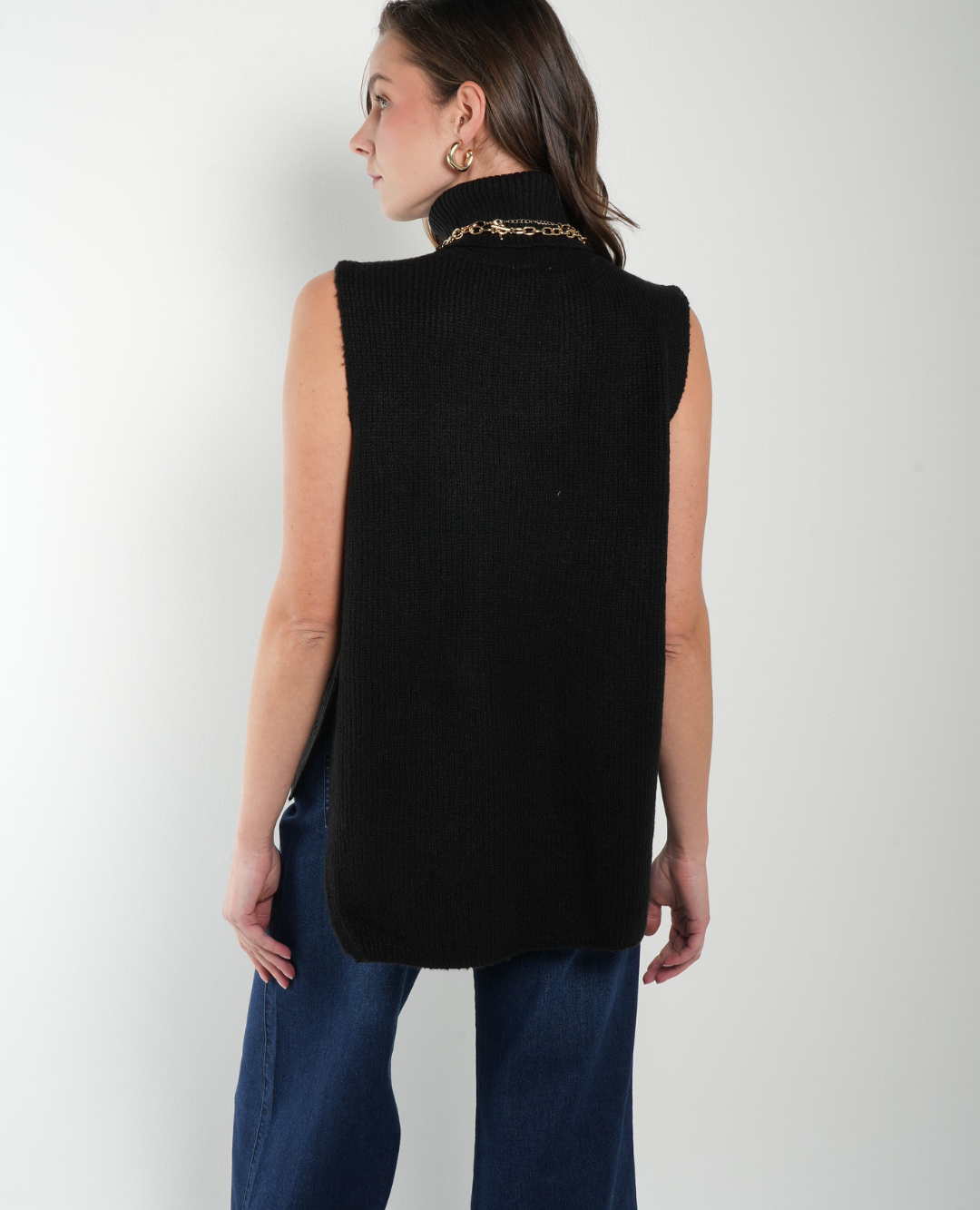 Chaleco Lana Cuello alto Negro