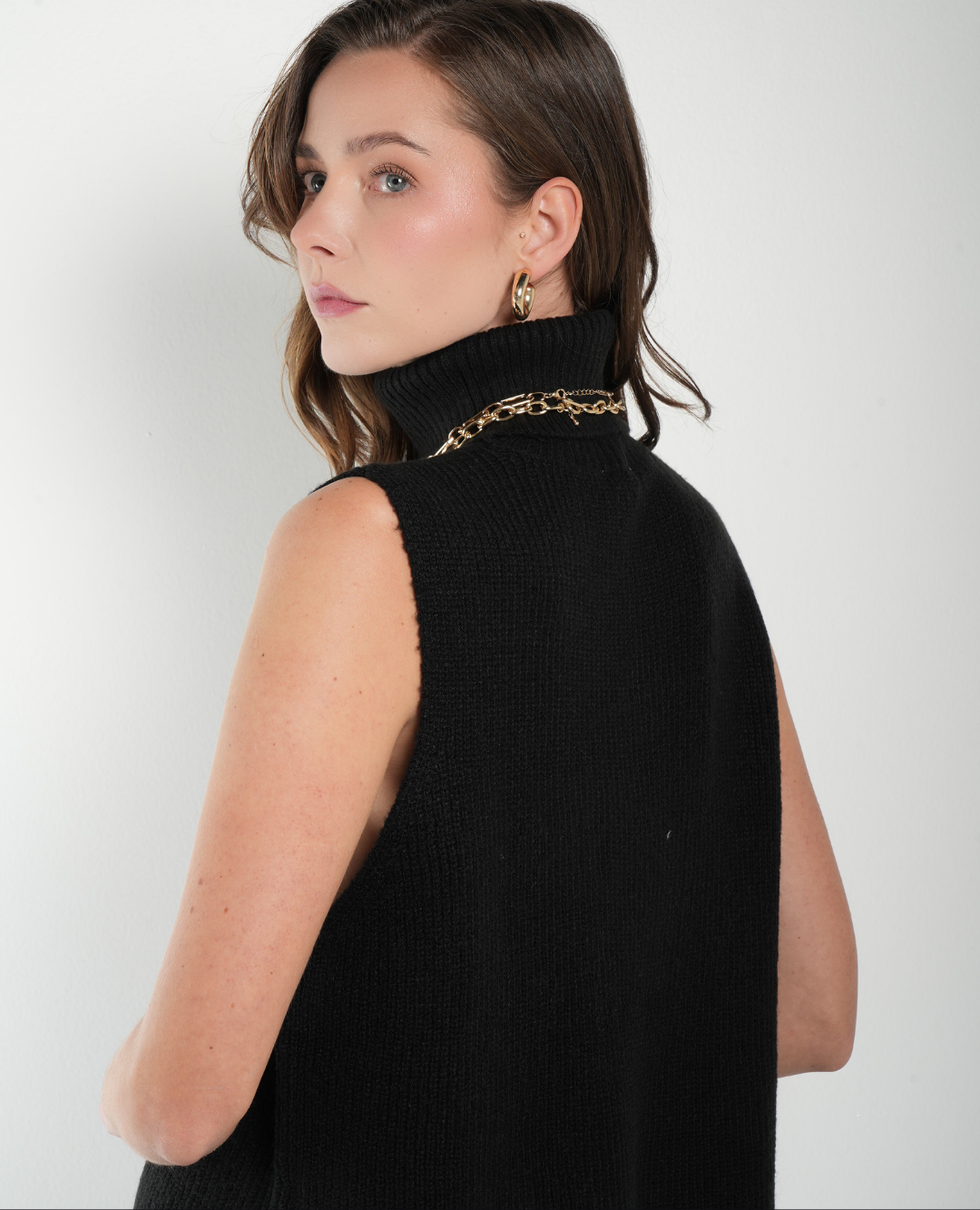 Chaleco Lana Cuello alto Negro