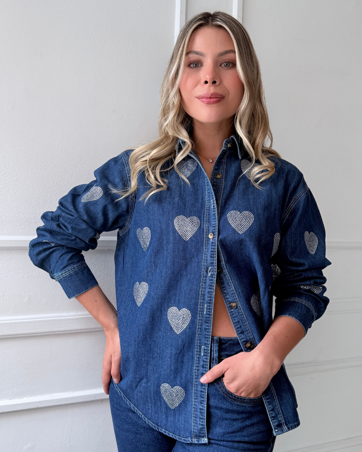 Chaqueta Denim corazones Brillo
