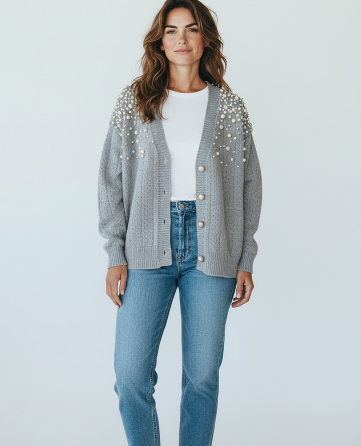 Cardigan con perlas Gris