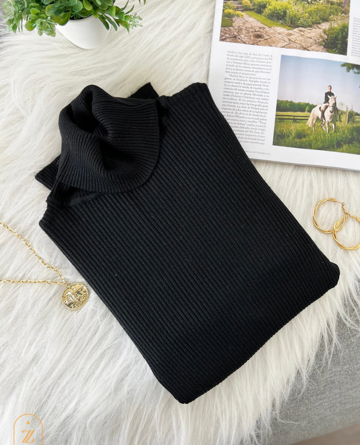 Basico Cuello tortuga Botones Negro