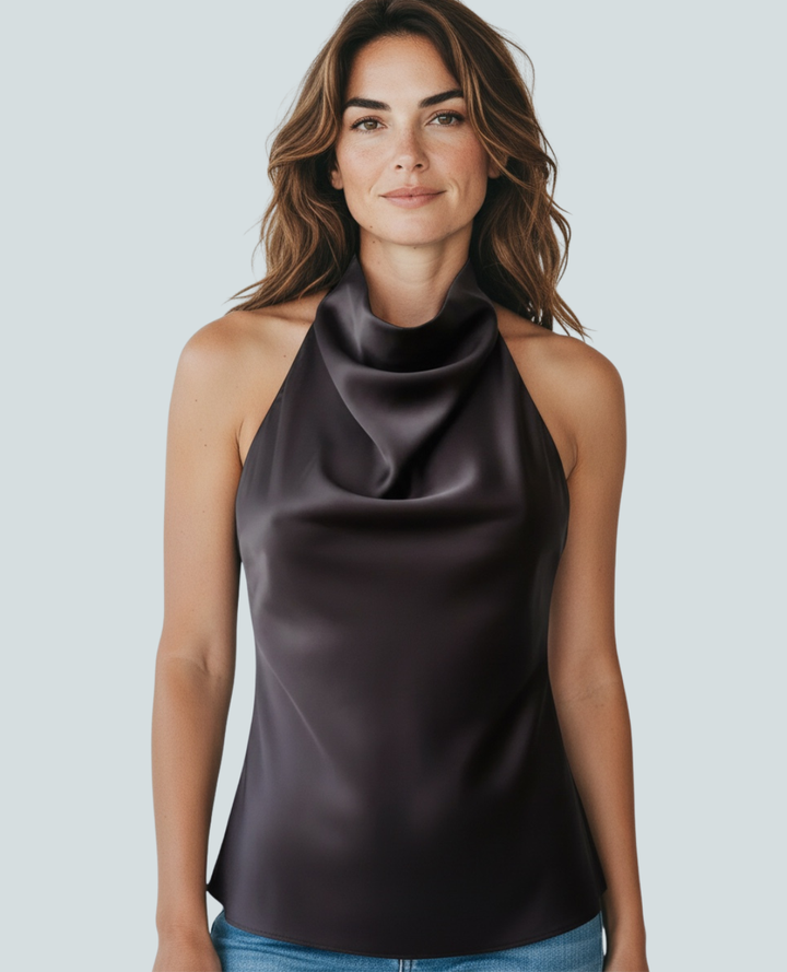 Top Halter Satin Cafe