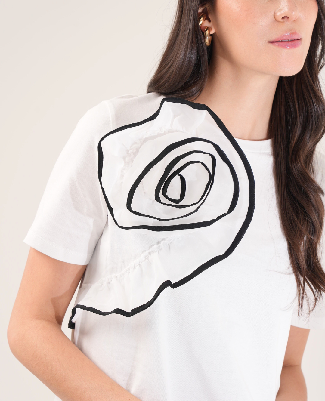 Camiseta flor 3D Organza blanca