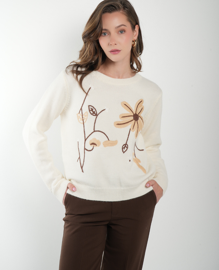 Saco bordado Flores Marfil