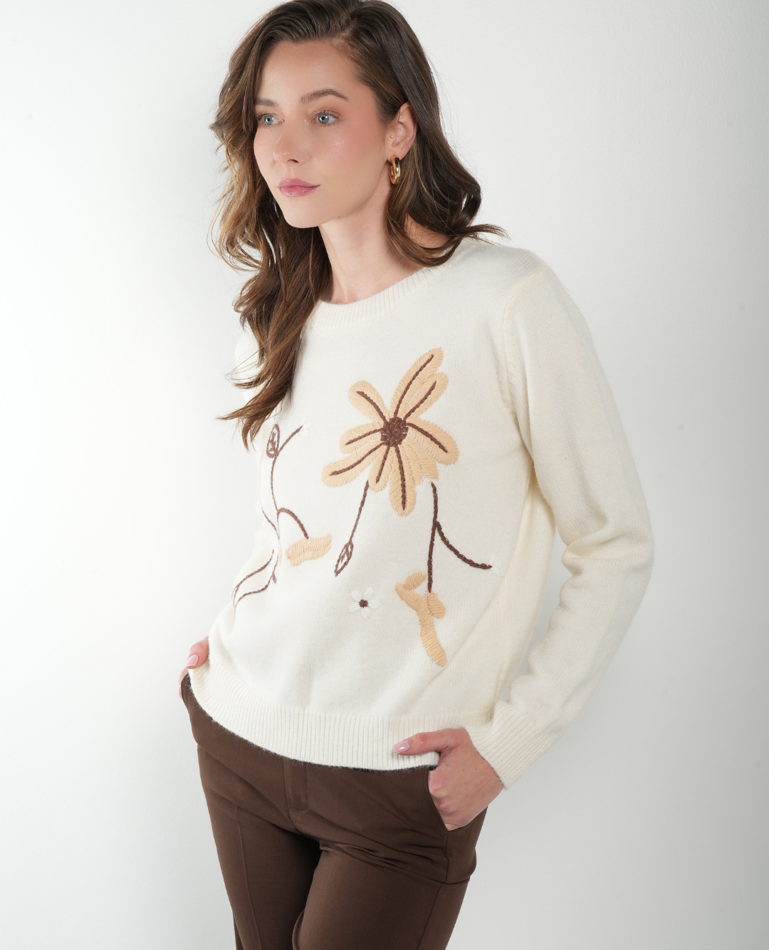 Saco bordado Flores Marfil