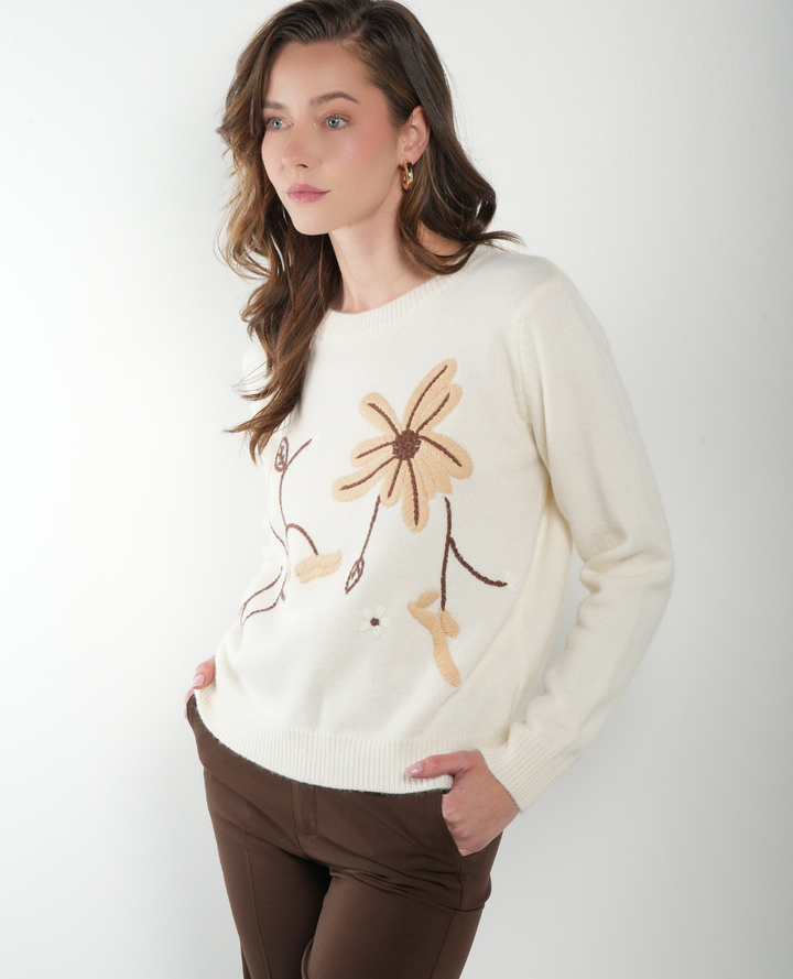 Saco bordado Flores Marfil