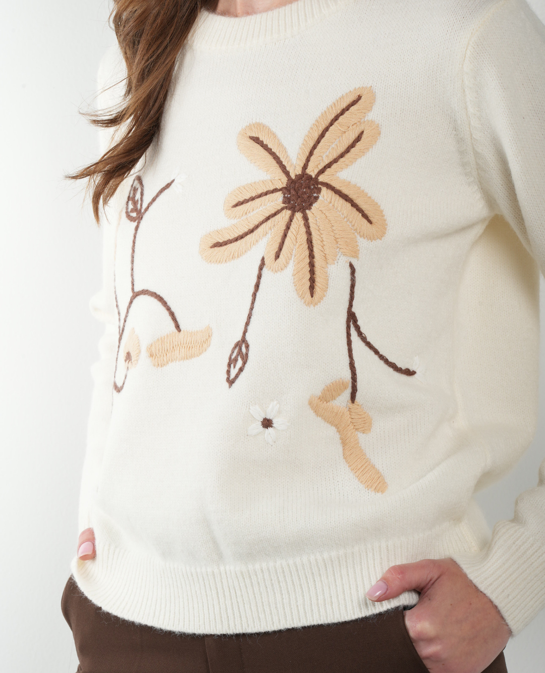 Saco bordado Flores Marfil