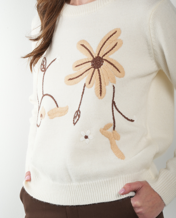 Saco bordado Flores Marfil