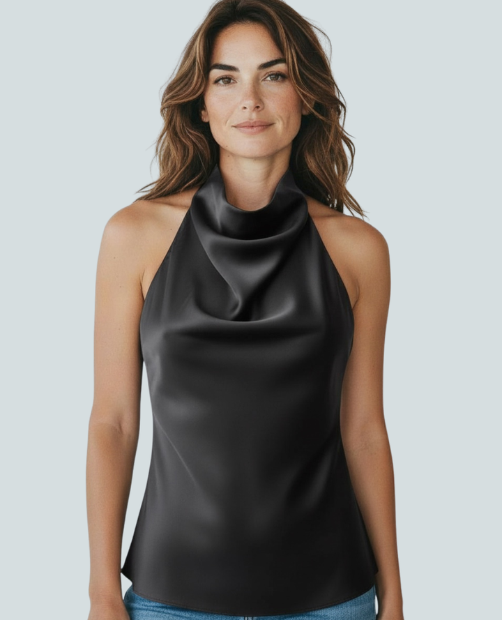 Top Halter Satin Negro