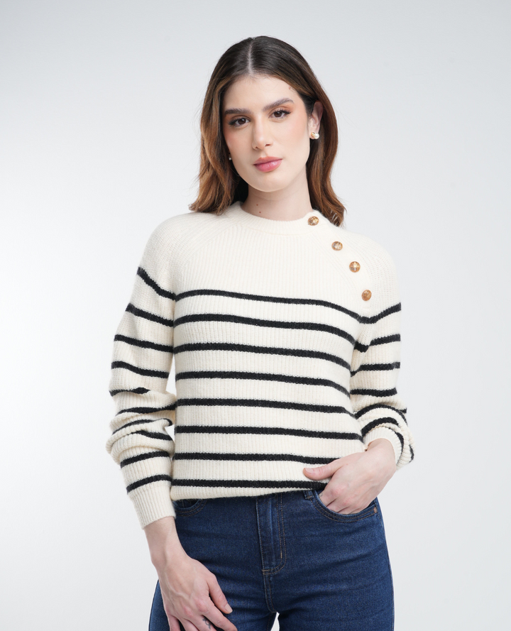 Saco rayas - botones Blanco