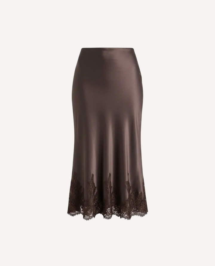 Falda Seda Encaje cafe