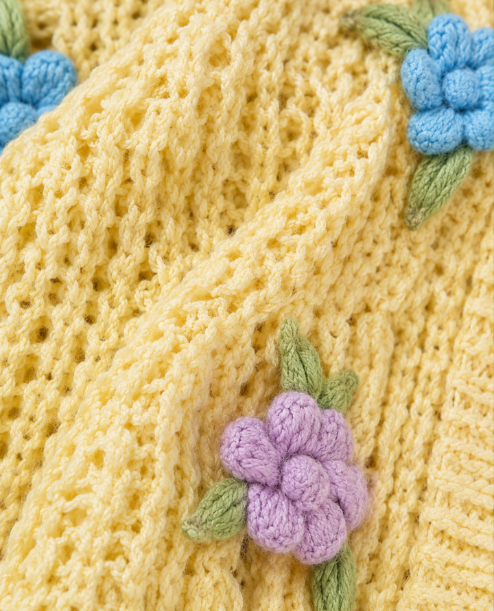 Cardigan Tejido Flores Amarillo