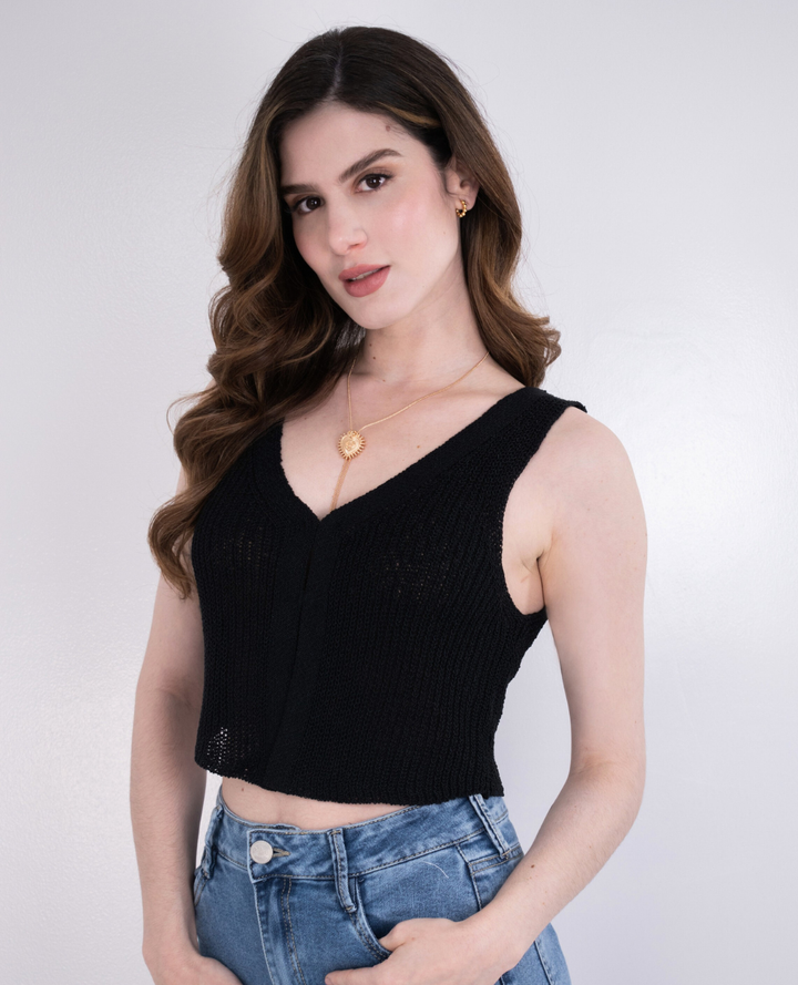 Básico Tejido con Broches Negro