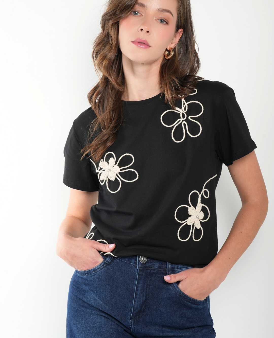 Camiseta Flor Crochet