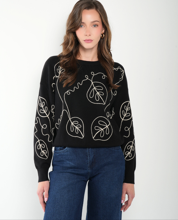 Saco Hojas bordado negro