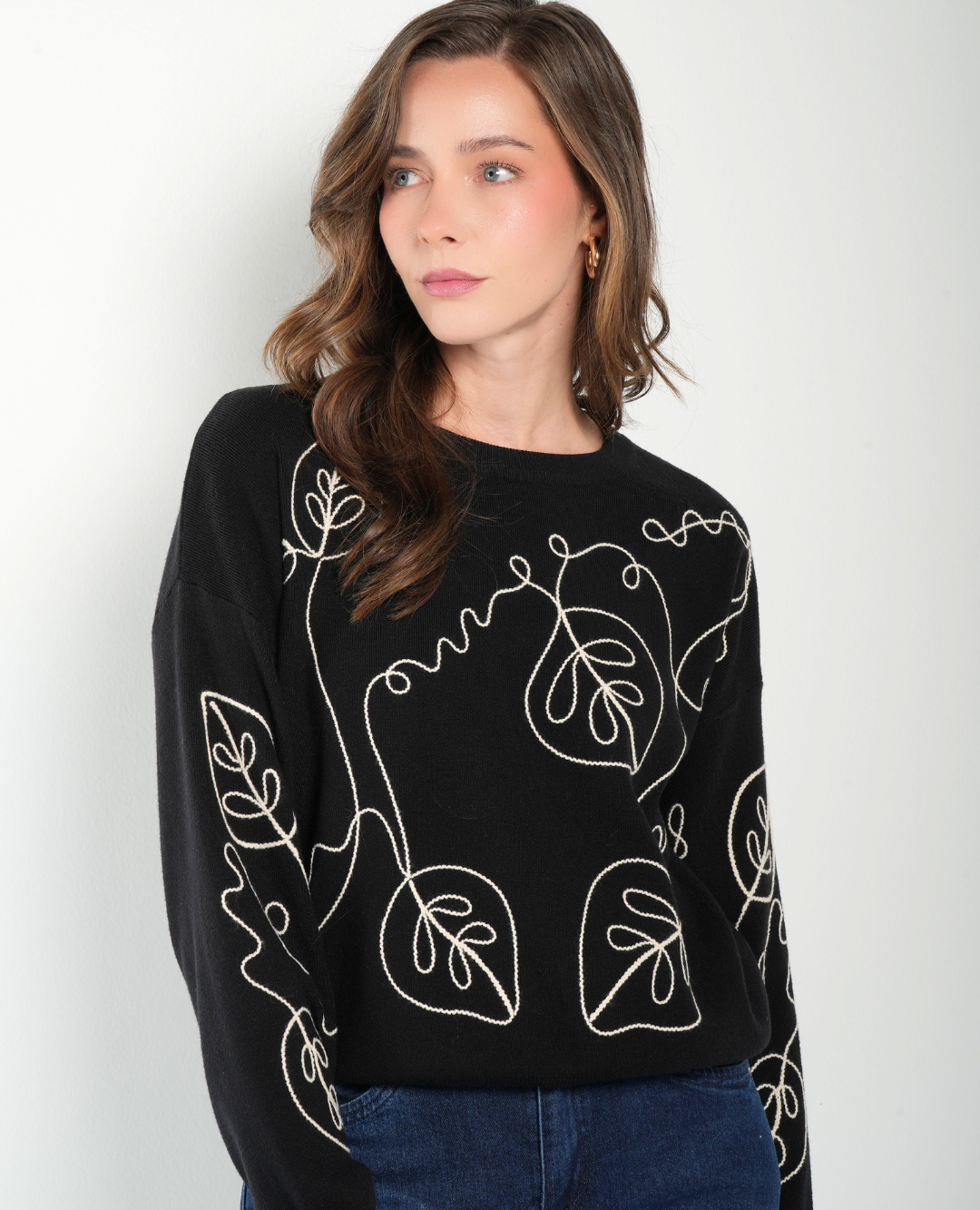 Saco Hojas bordado negro