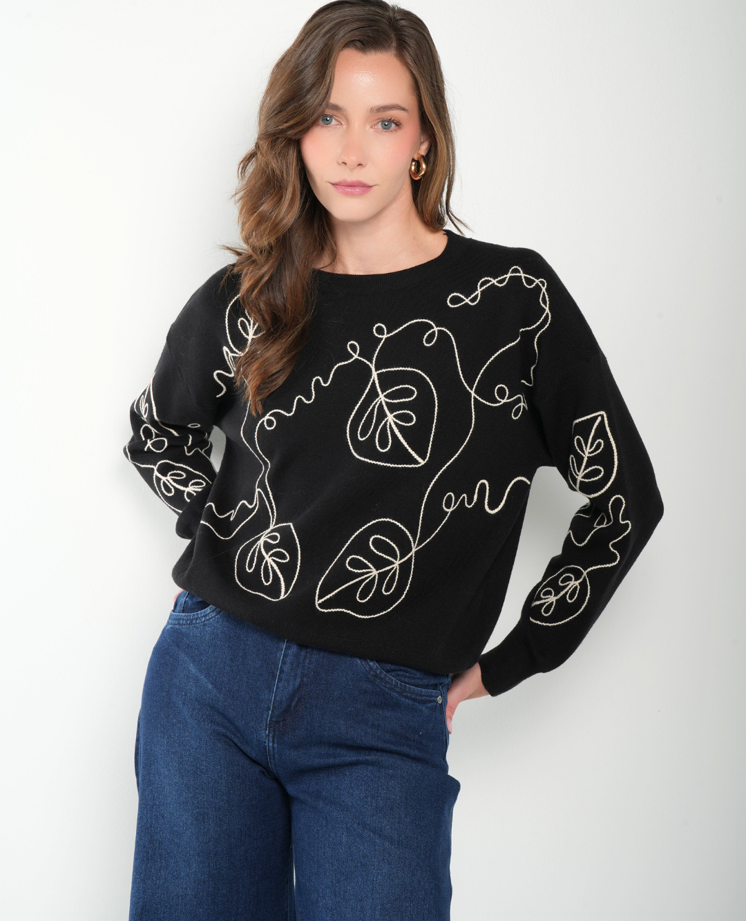 Saco Hojas bordado negro