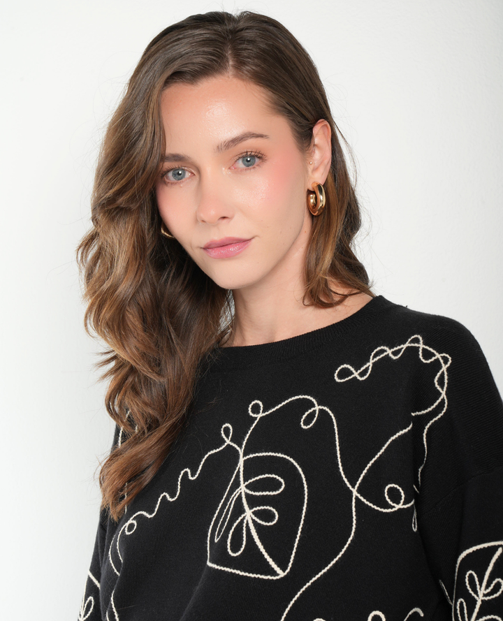 Saco Hojas bordado negro