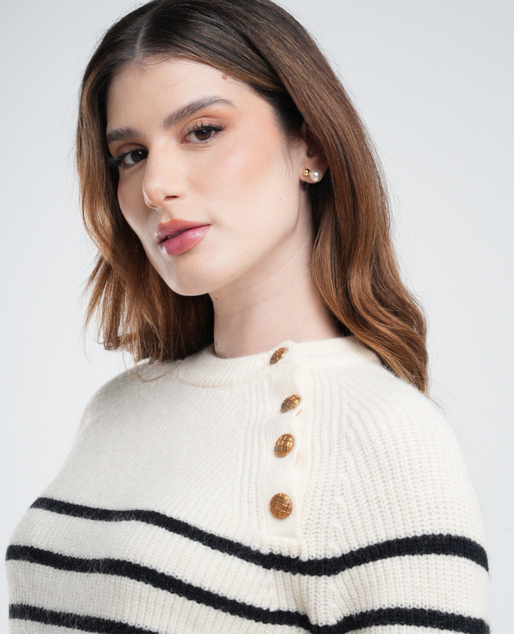 Saco rayas - botones Blanco