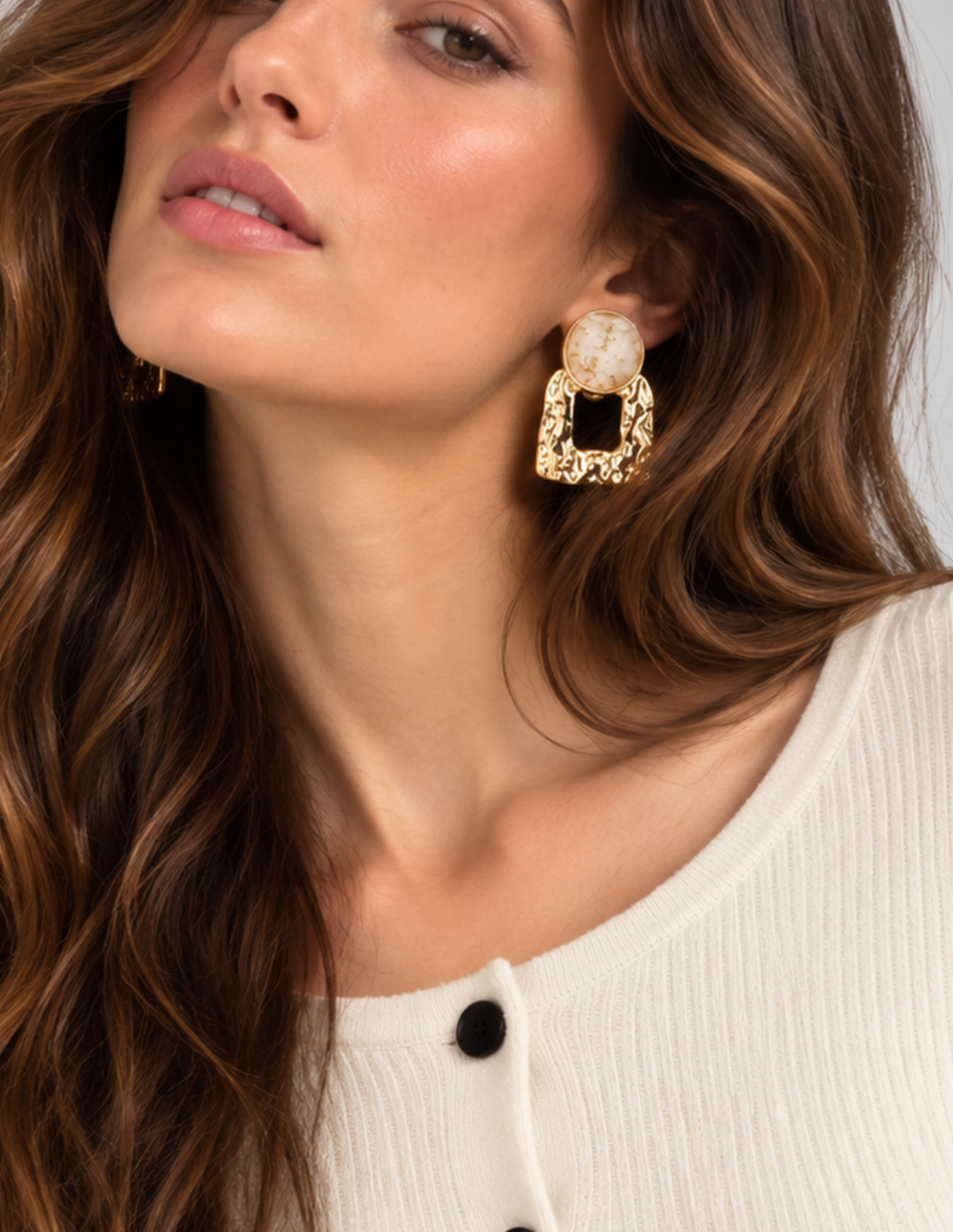 Aretes Piedra y Cuadrados craquelado