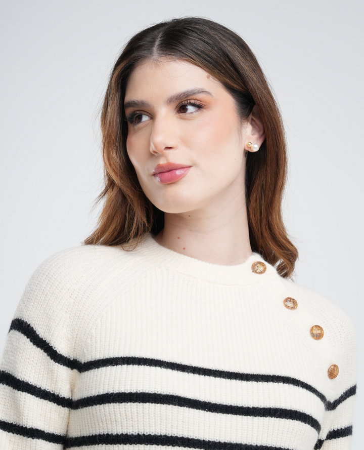 Saco rayas - botones Blanco