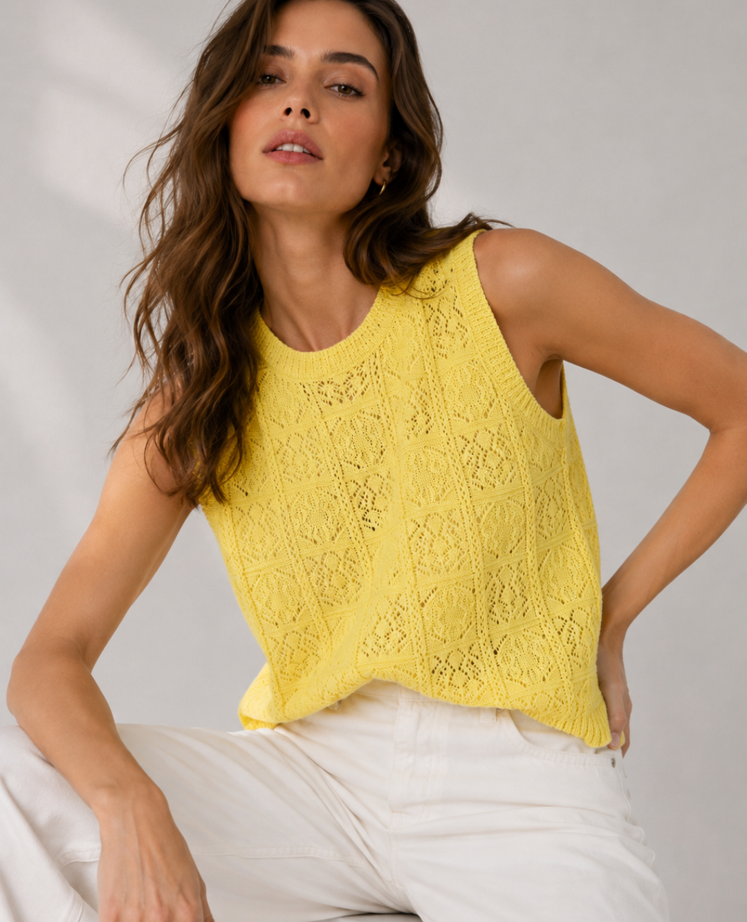 Chaleco Tejido Cuadrícula Amarillo