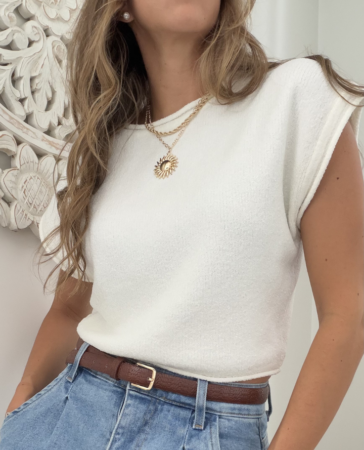 Crop Top Tejido Toalla Marfil