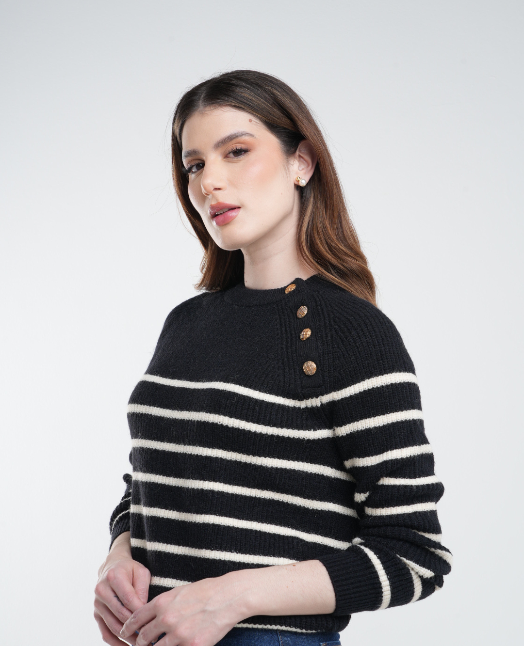 Saco rayas - botones Negro