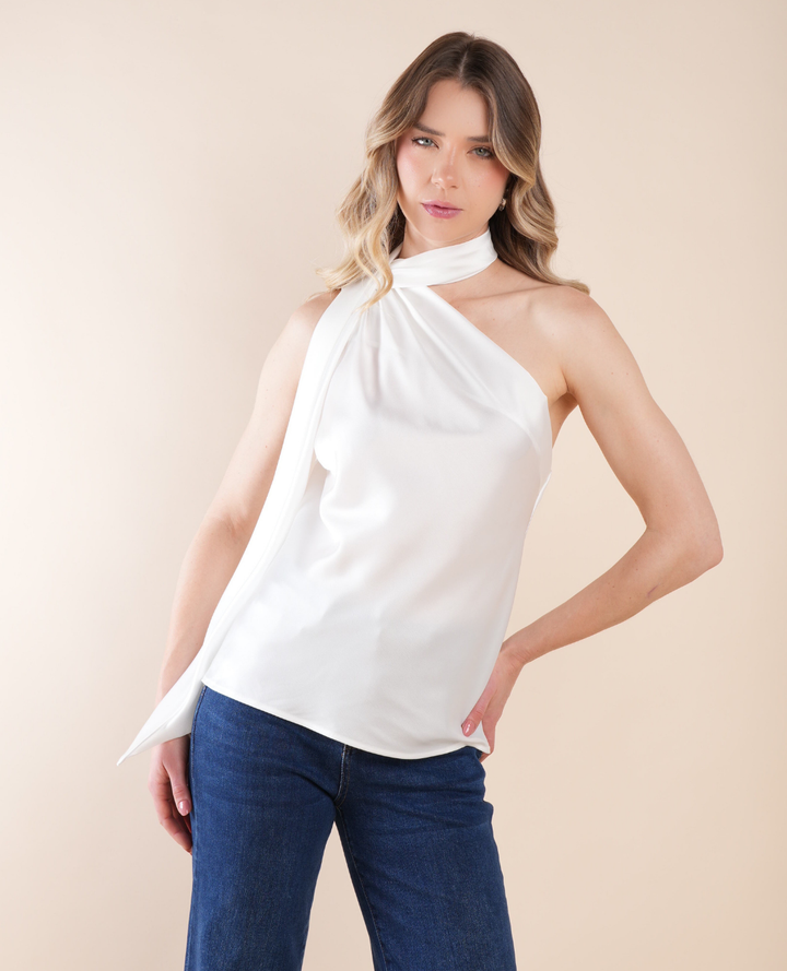 Top Lazo Cuello blanco