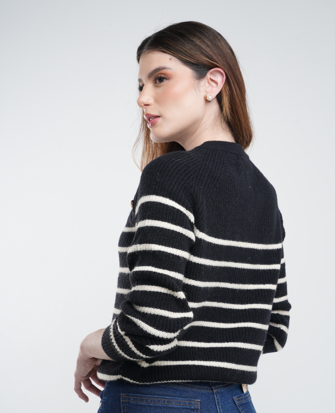 Saco rayas - botones Negro