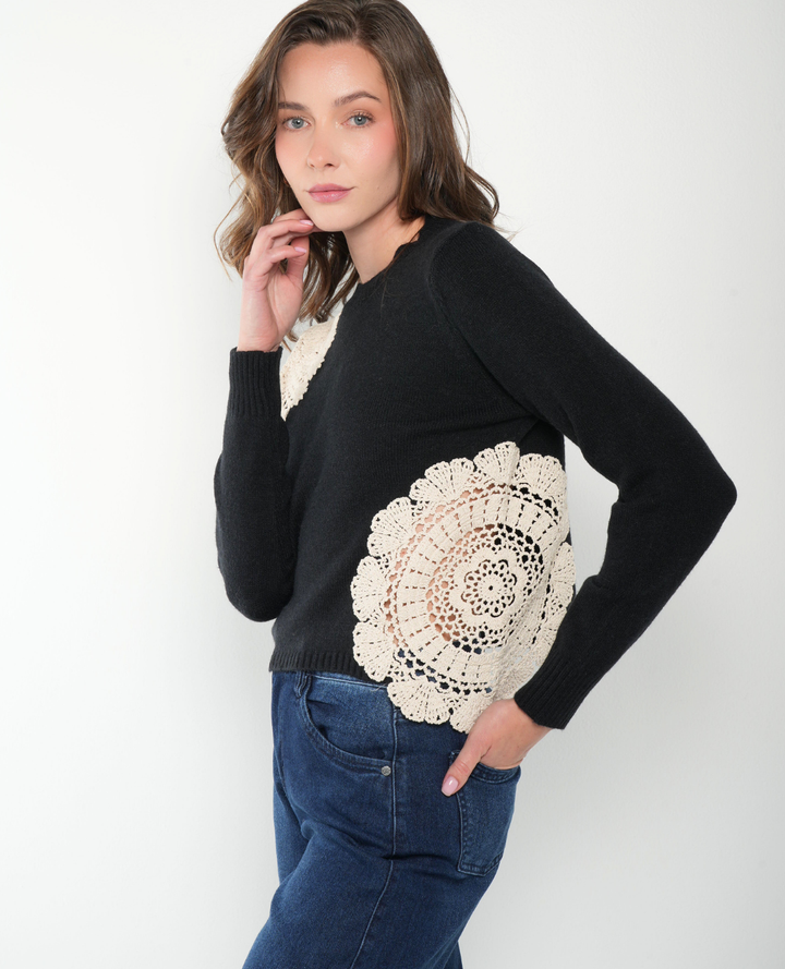 Saco Tejido Flor bordada Torchon