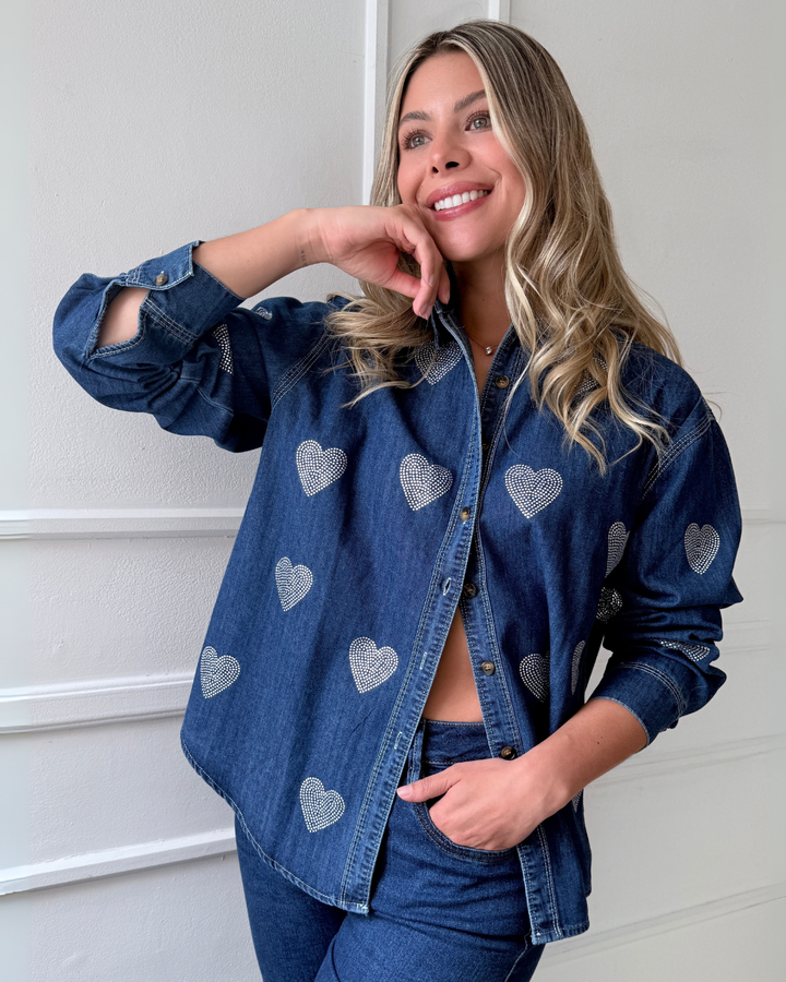 Chaqueta Denim corazones Brillo